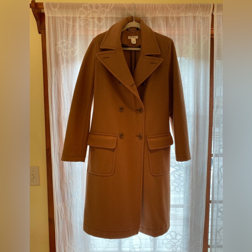 J Crew long wool camel colored winter coat